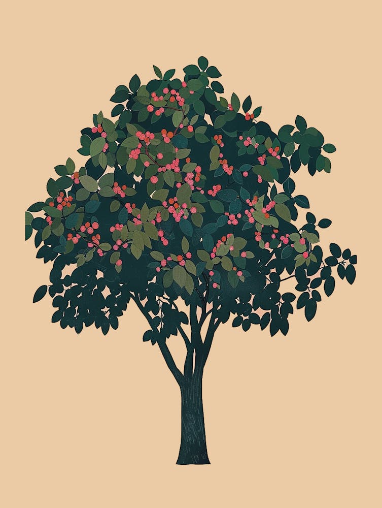 Walnut Tree Colourful Illustration 3