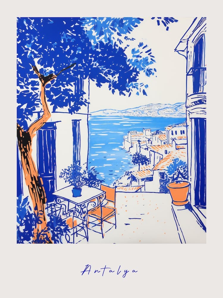 Antalya Turkey 3 Mediterranean Blue Drawing Poster