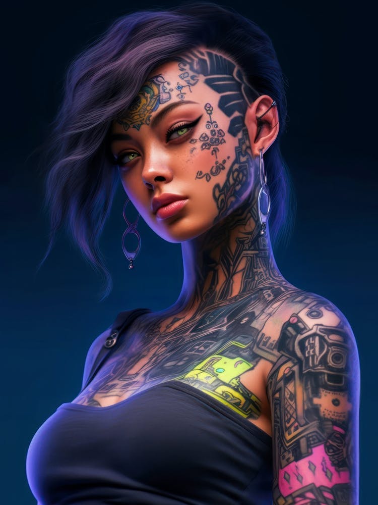 Cyberpunk Girl with Tattoos