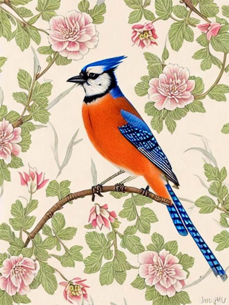 Blue Jay William Morris Style Bird
