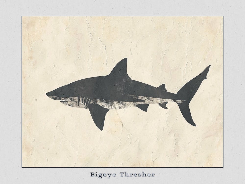 Bigeye Thresher Shark Grey Silhouette 3 Poster