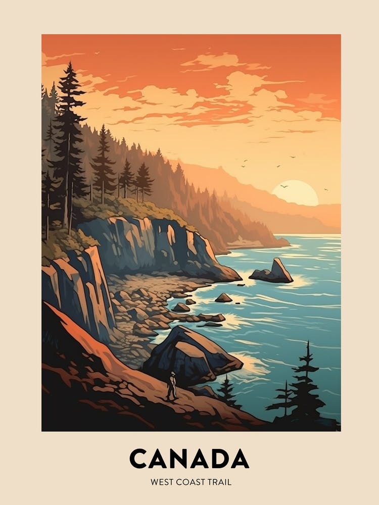 West Coast Trail Canada 1 Vintage Hiking Travel Poster