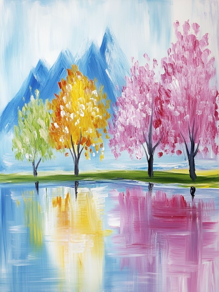 Spring Trees By The Lake