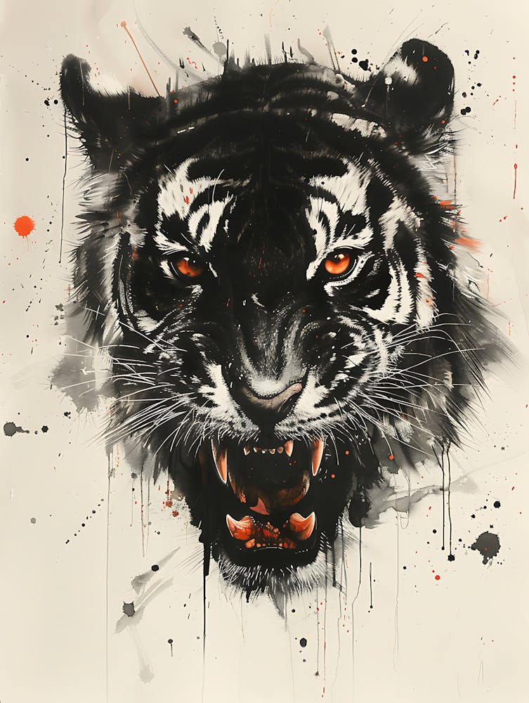 Badass Angry Tiger Ink Painting 2