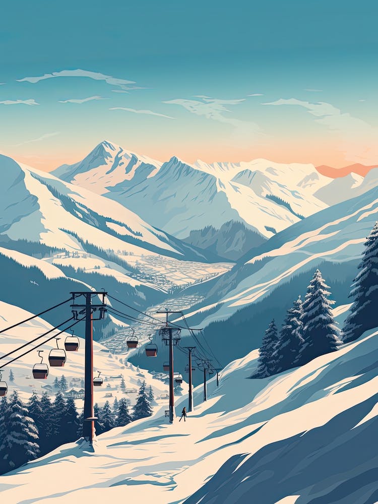 Zell Am See   Kaprun   Austria, Ski Resort Illustration 1 Simple Style