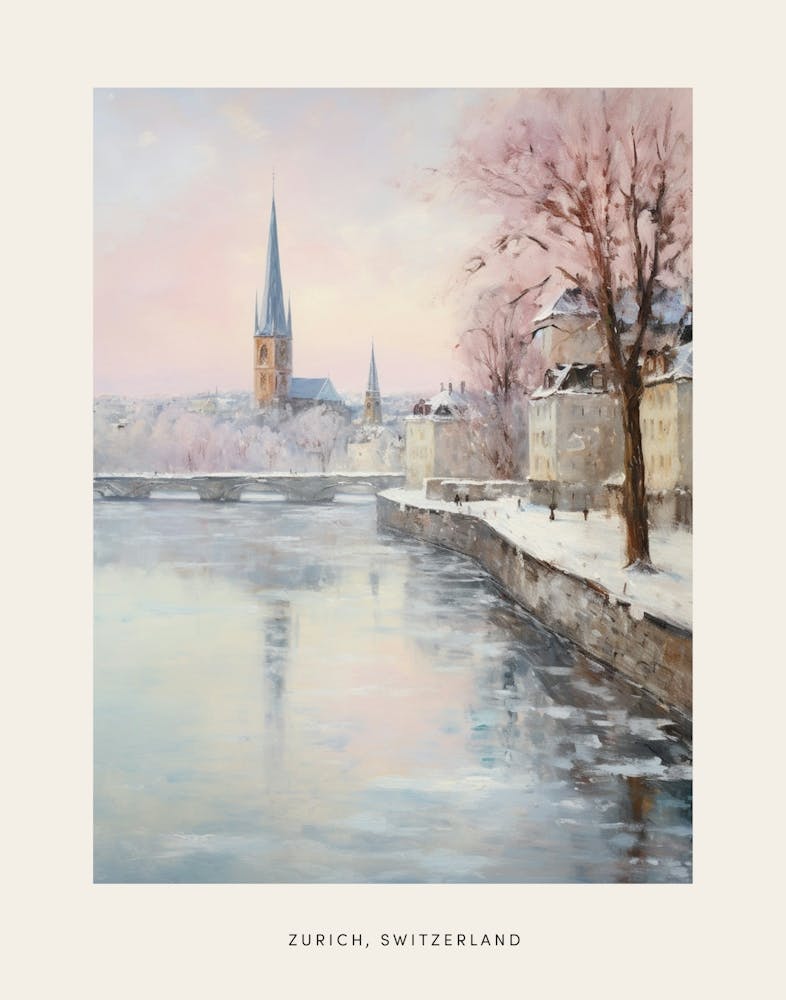Dreamy Winter Painting Poster Zurich Switzerland 4