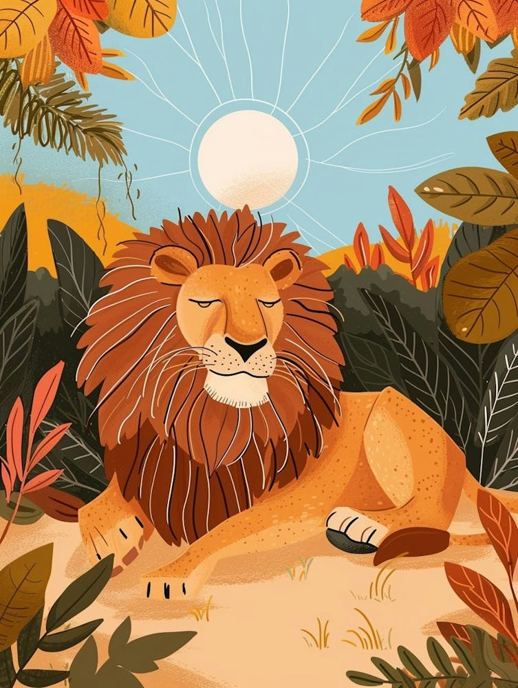 African Lion Resting In The Sun Illustration 2