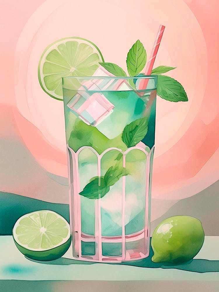 Delicious Mojito Cocktail With Lime, Mint And Ice