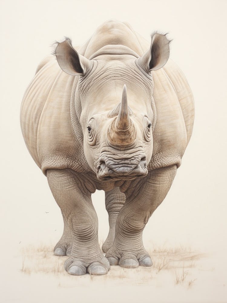 Detailed Vintage Illustration Of A Rhino 1