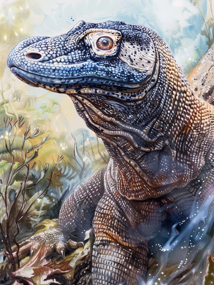 Komodo Dragon Pastel Watercolour 1