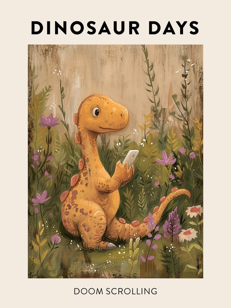 Dinosaur Doom Scrolling On A Phone Poster 2