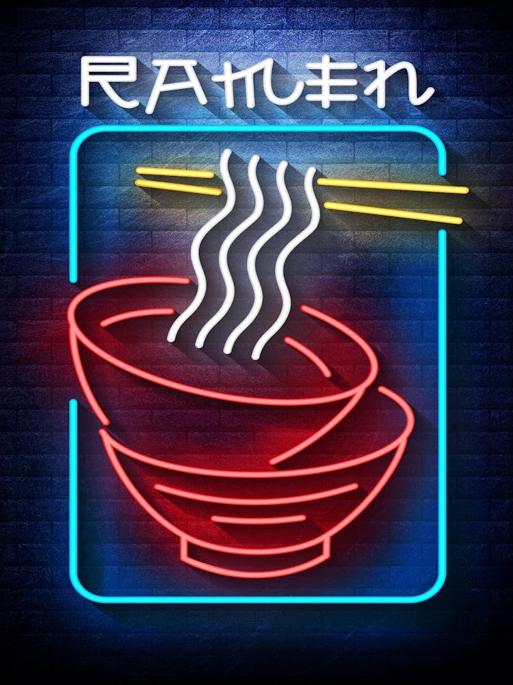 Ramen, noodle — Neon food sign, Food kitchen poster, photo art