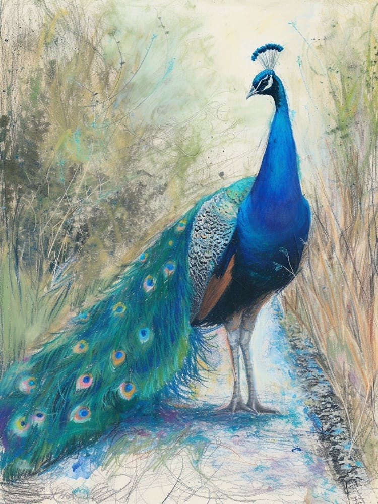 Peacock On The Path Scribble Portrait 4