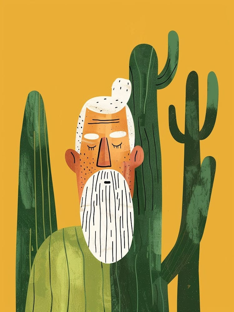 Old Man Cactus Minimalist Abstract Illustration 2