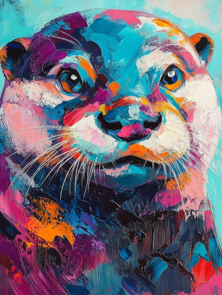 Otter Portrait Painting In Multicolored Tones
