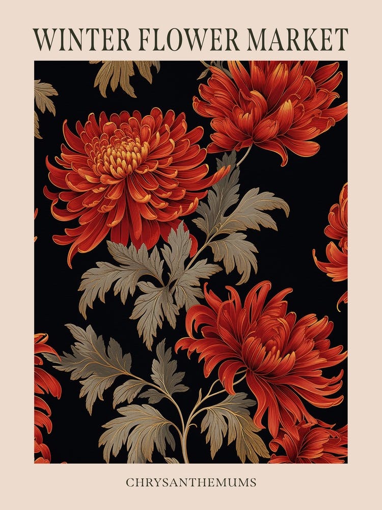 Chrysanthemums 10 Winter Flower Market Poster