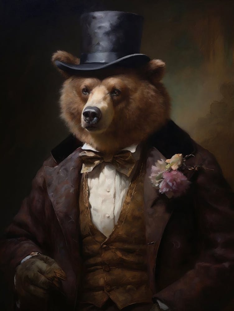 Victorian Animals Portrait, Royal Bear Print, Dressed Animal Print, Renaissance Animal Poster, Dark Moody Altered Art, Animal Lover Gift