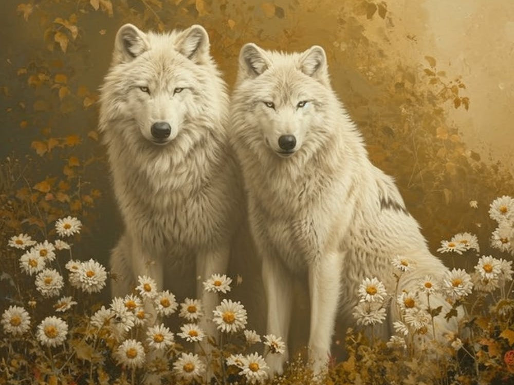 Floral Animal Illustration Arctic Wolf 2
