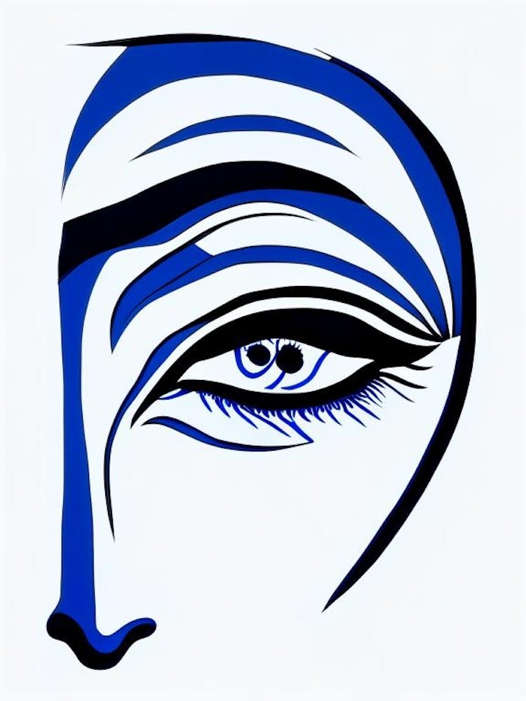 Buddha S Eyes Symbol Blue And White Line Drawing