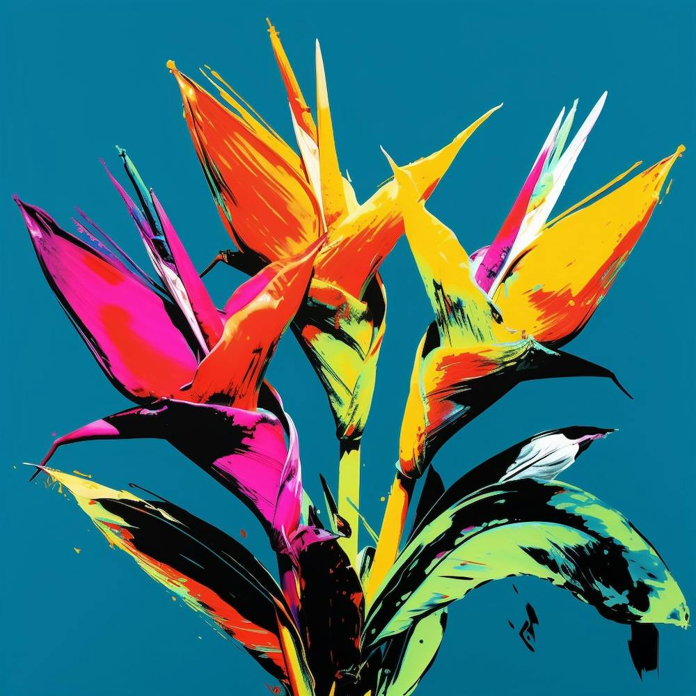 Andy Warhol Style Pop Art Flowers Heliconia 3 Square
