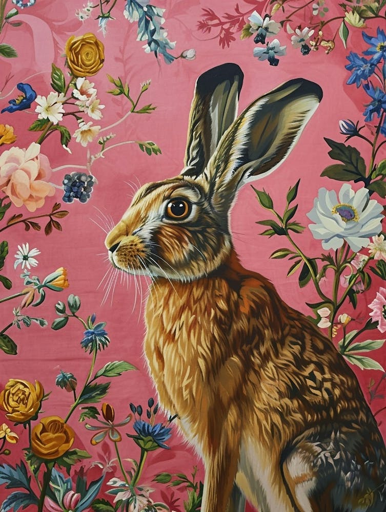 Floral Animal Painting Arctic Hare 3