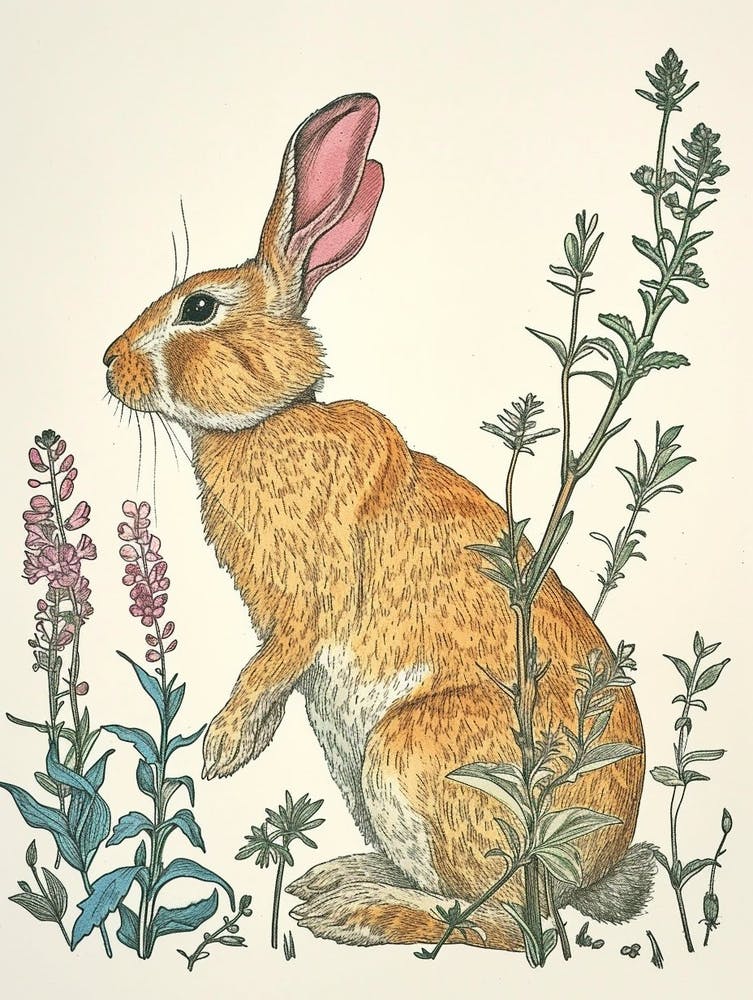 Flemish Giant Blockprint Rabbit Illustration 1