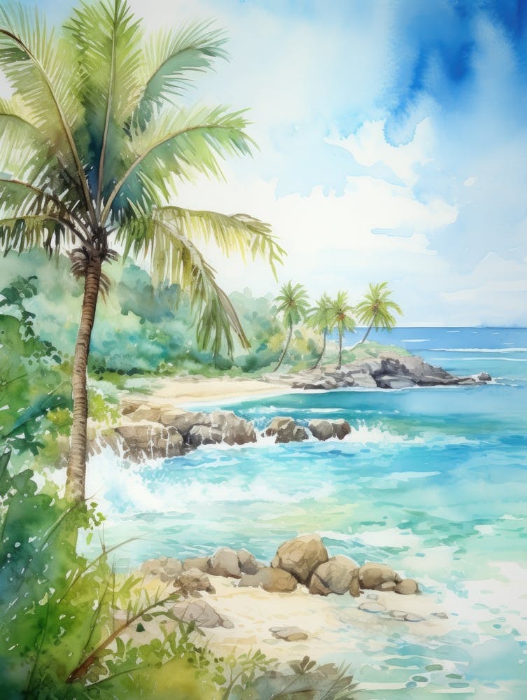Watercolor Of A Tropical Beach