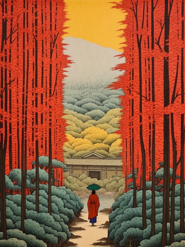 Arashiyama Bamboo Grove, Japan Vintage Travel Art 3