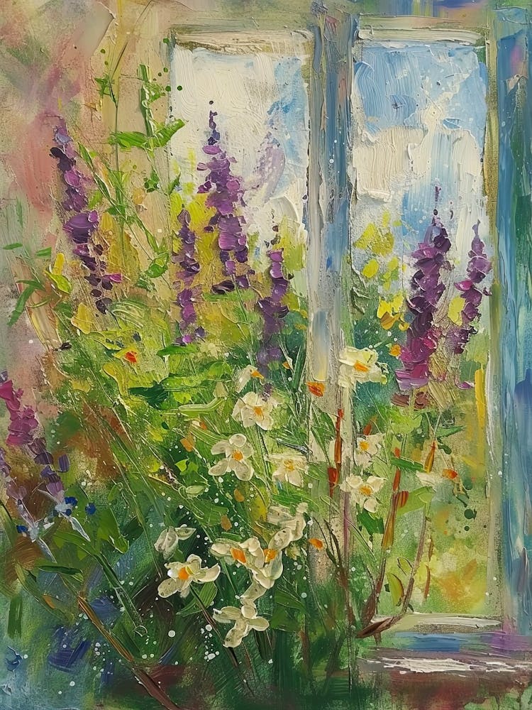 Lavender Flowers On A Cottage Window 4