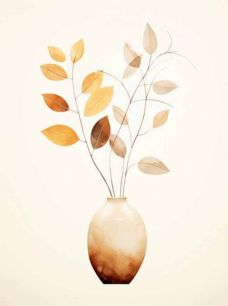 Watercolor Leaves In A Vase