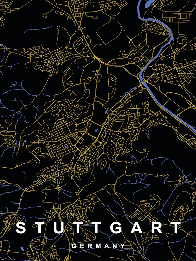 Stuttgart Germany City Map Black and Gold