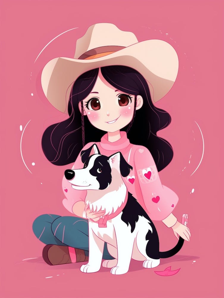 Süßes Cowgirl mit Hund