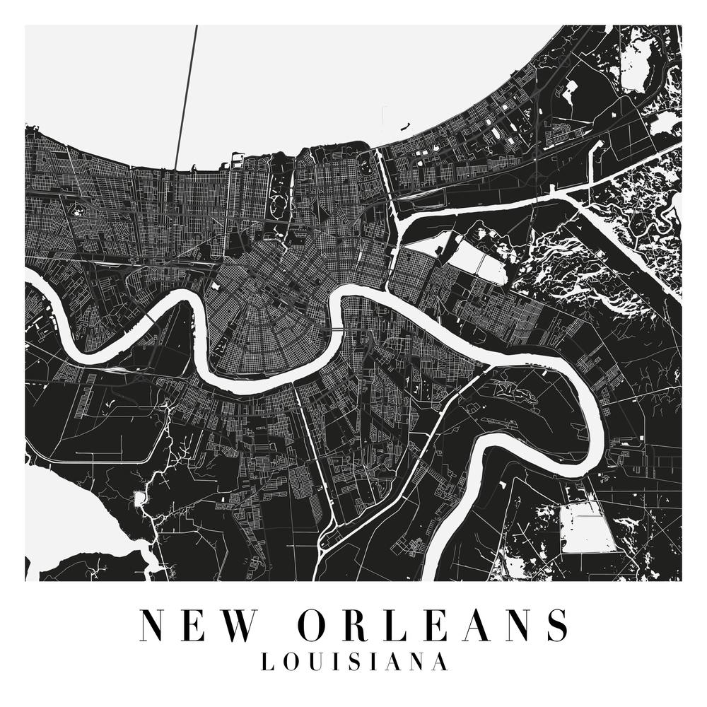 New Orleans Louisiana Minimal Black Mono Street Map  Square