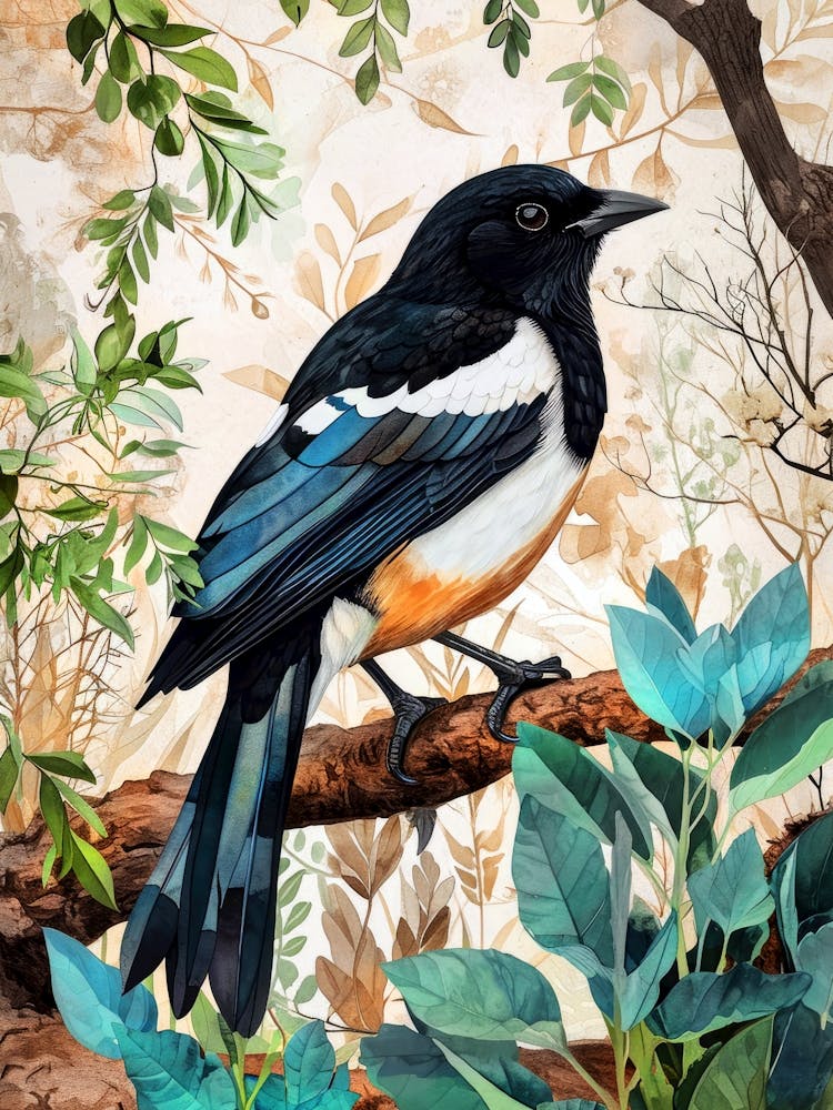 Magpie bird animal illustration art