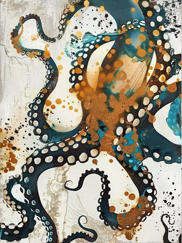 Octopus Painting Gold Blue Effect Collage 1