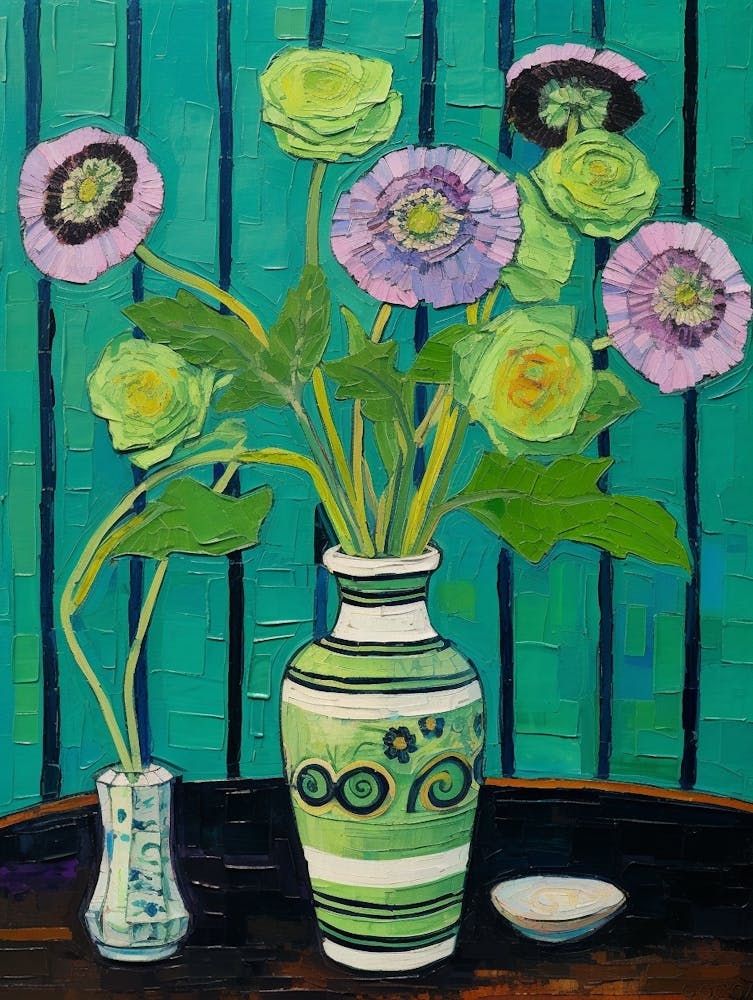 Flowers In A Vase Still Life Painting Scabiosa 3