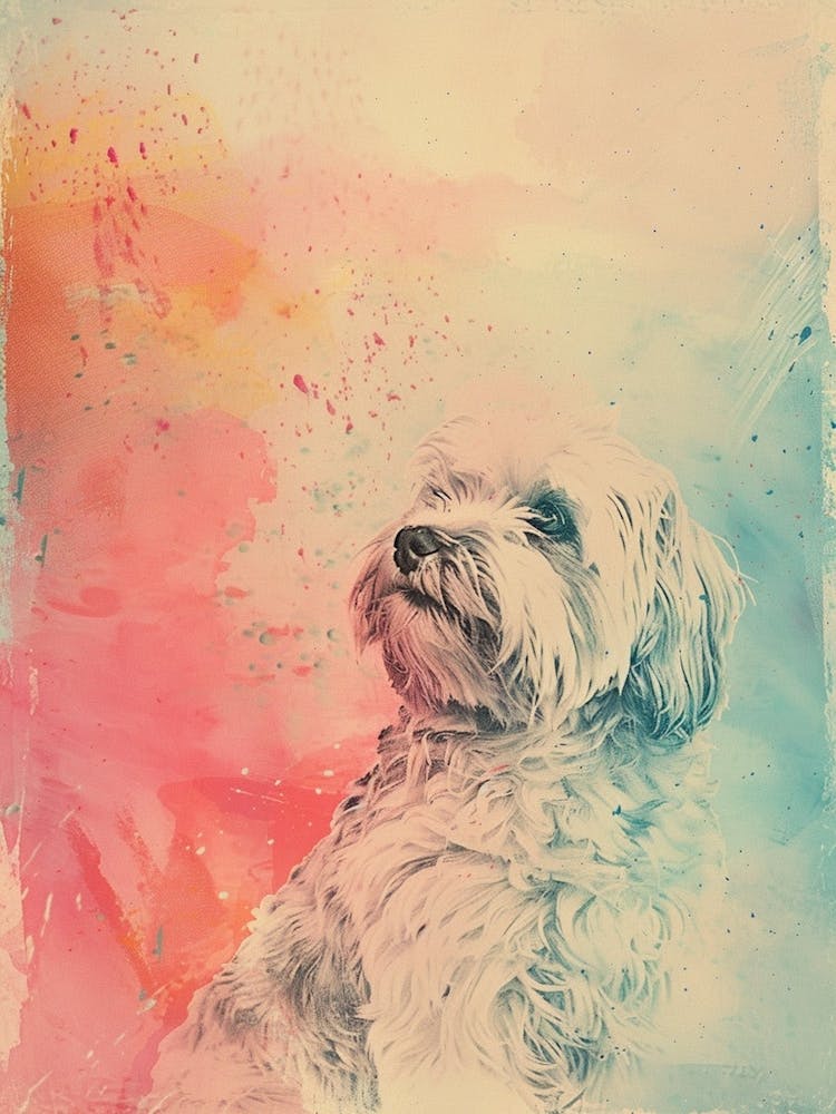Havanese Dog Pastel Line Watercolour Illustration  4