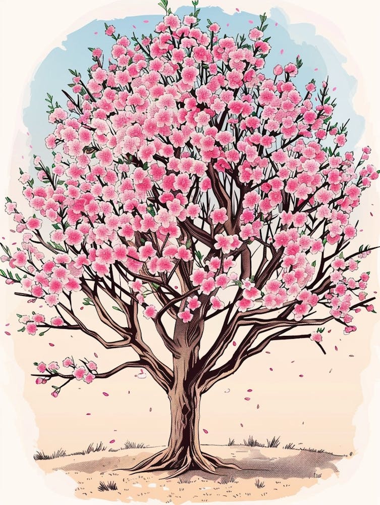 Cherry Blossom Tree Storybook Illustration 1