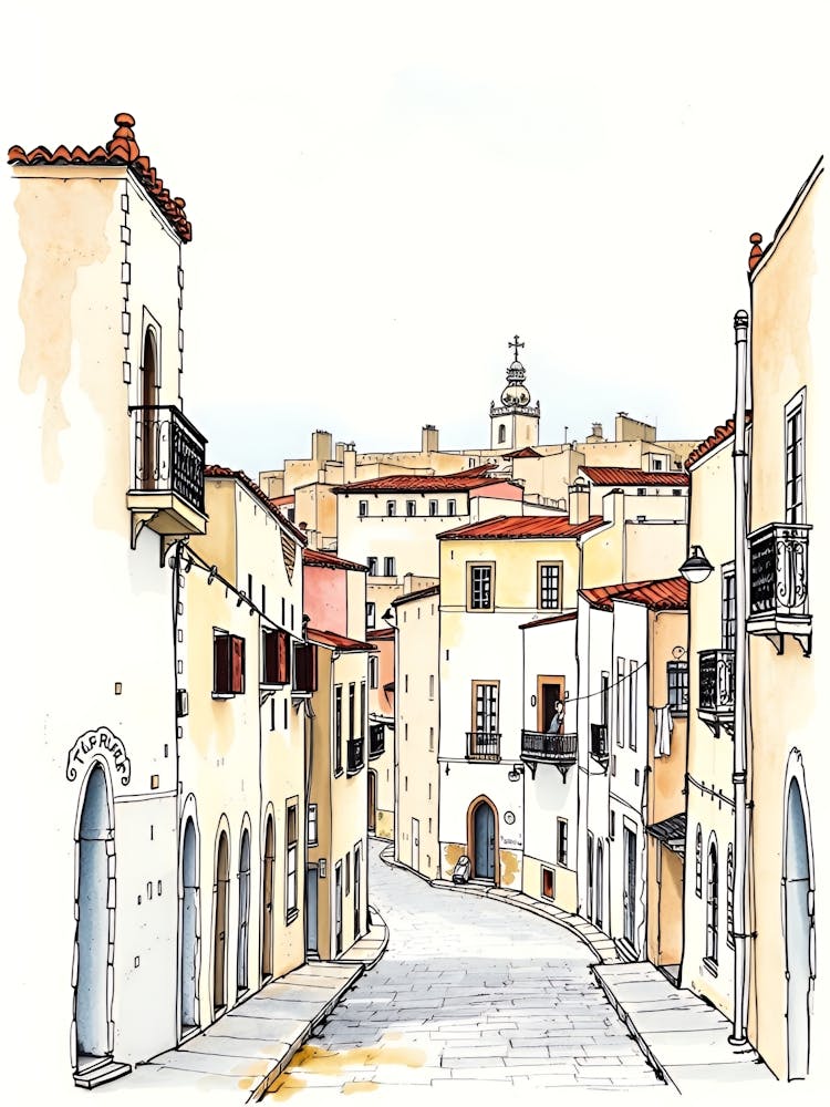 Watercolor Sketch Of A Street 1