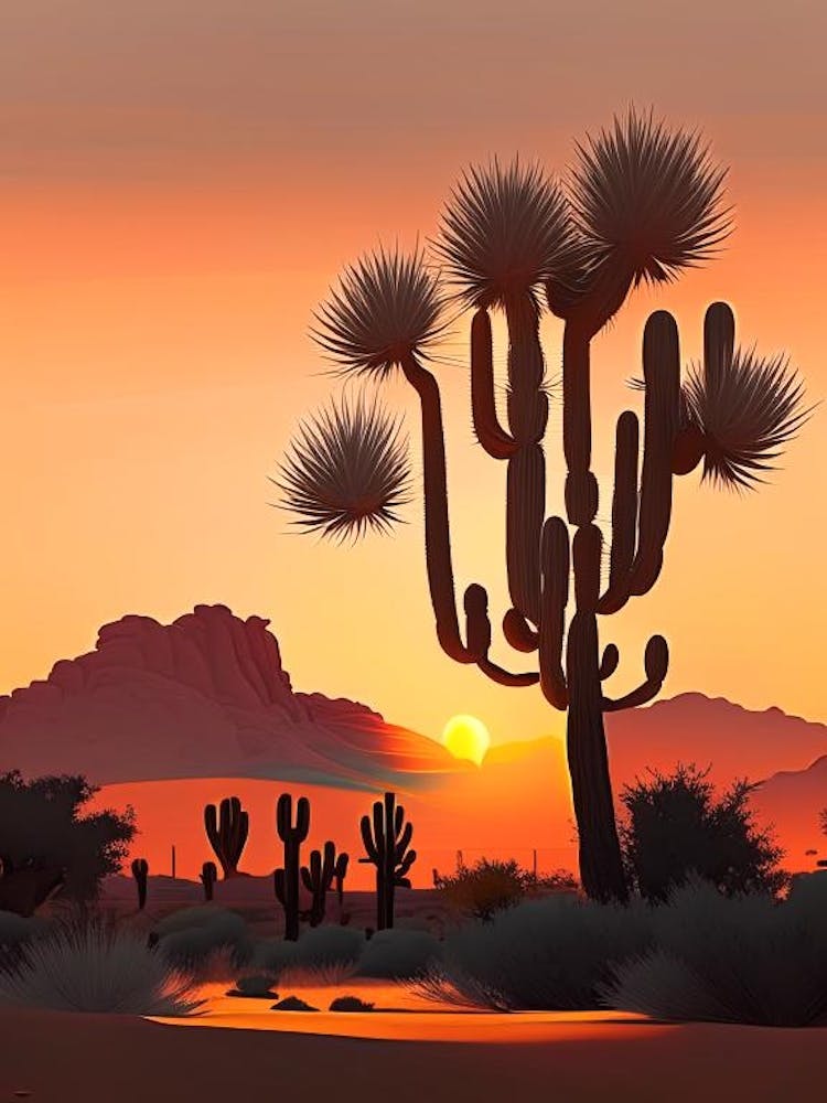 Joshua Tree Im Morgengrauen In Der Wüste Vintage Botanische Strichzeichnung (10)