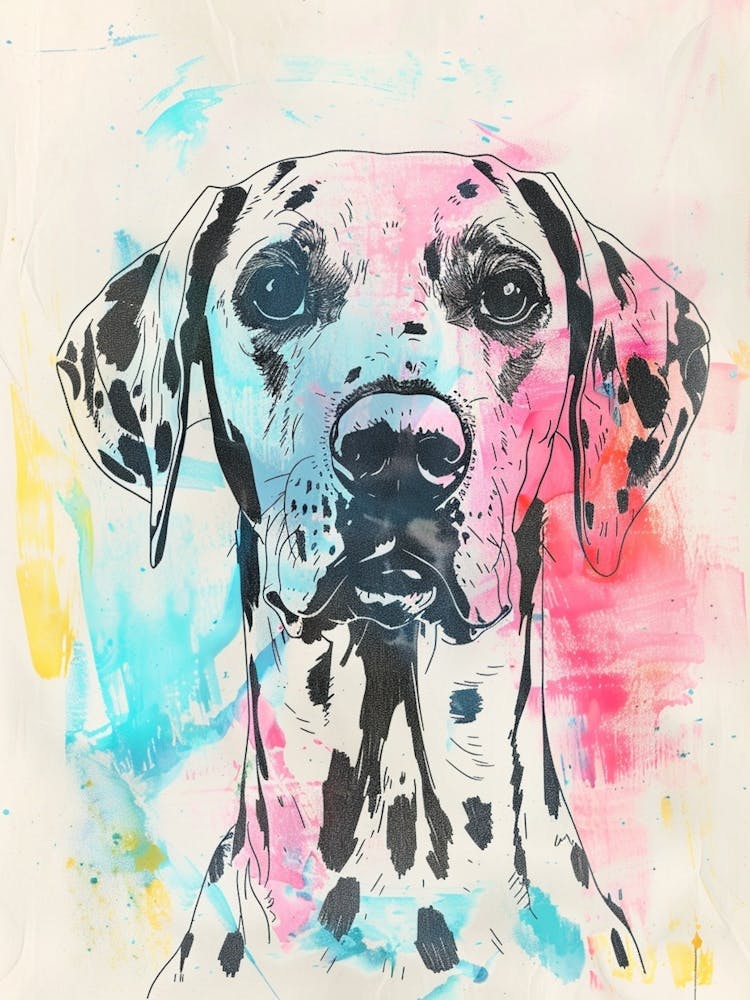 Dalmation Dog Pastel Line Illustration 2