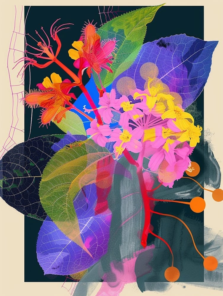 Lantana 2 Neon Flower Collage