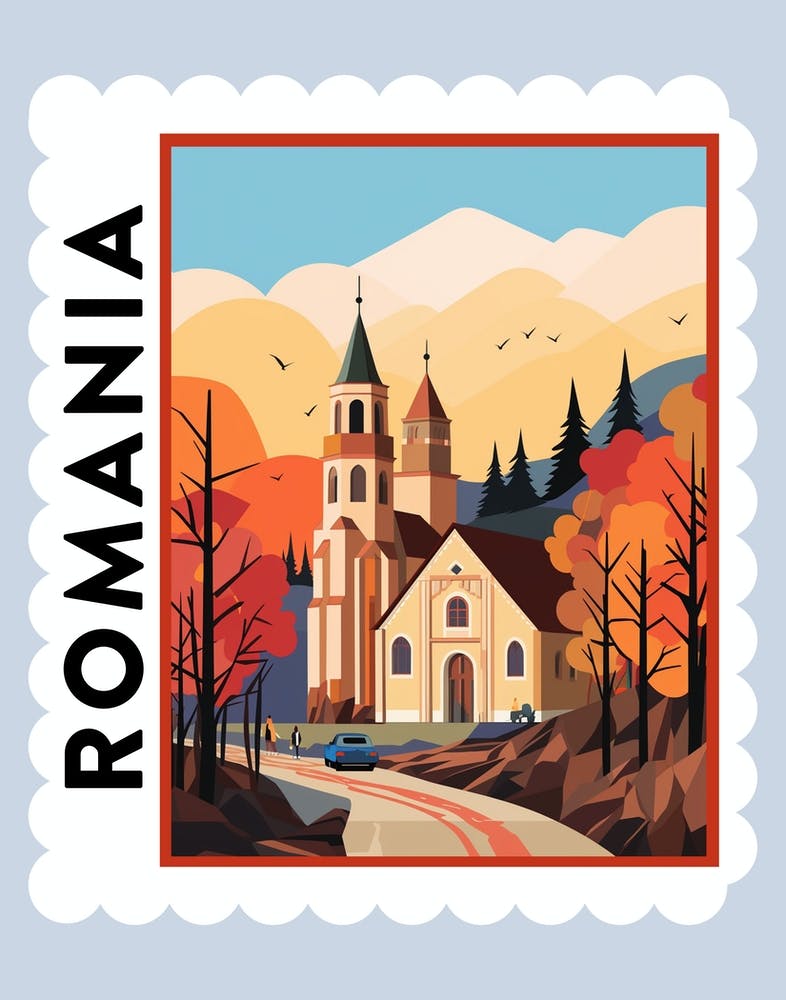 Romania 2 Travel Stamp Poster