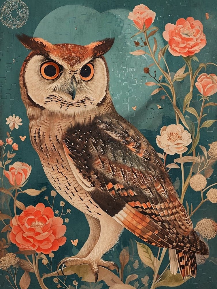 Burmese Fish Owl Japanese Painting 7