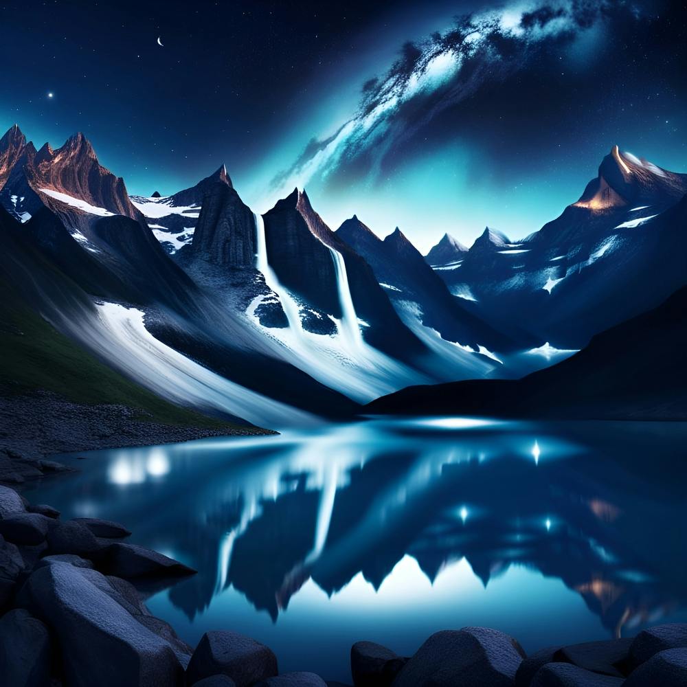 Mountain Lake At Night