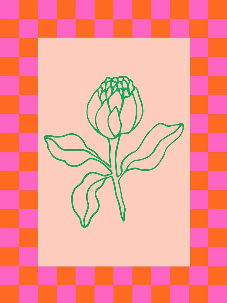 Modern Checkered Flower Poster Pink & Green 5