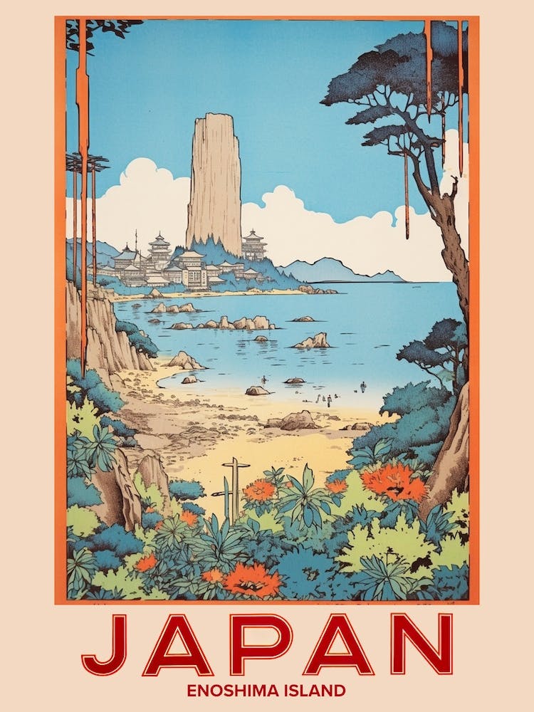 Enoshima Island, Visit Japan Vintage Travel Art 1