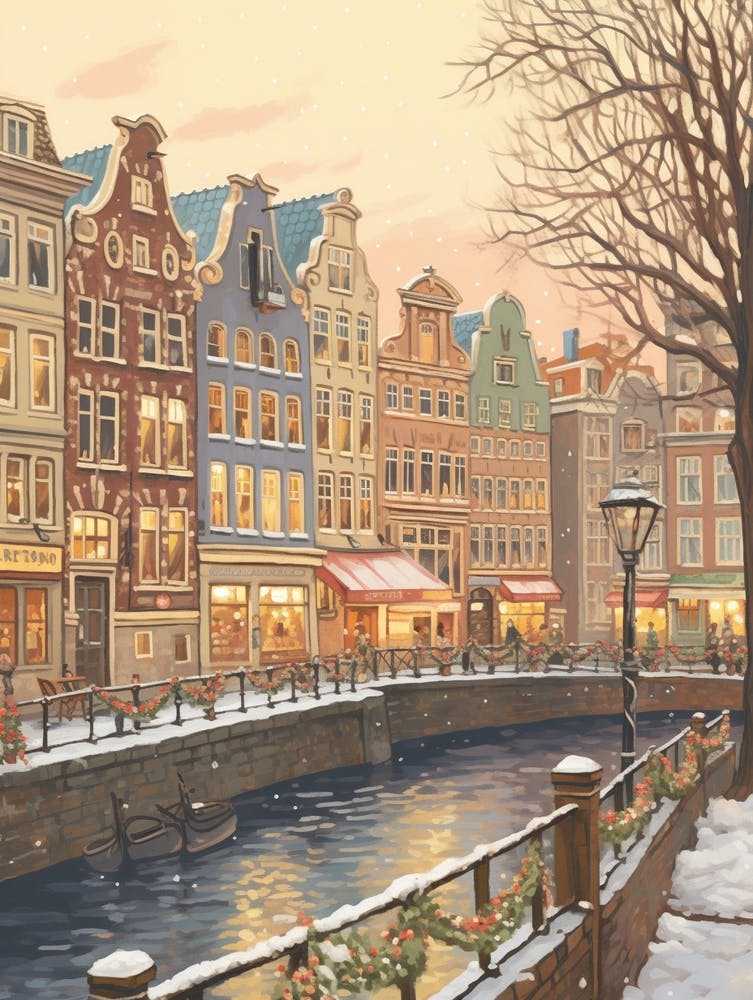 Vintage Winter Illustration Amsterdam Netherlands 5