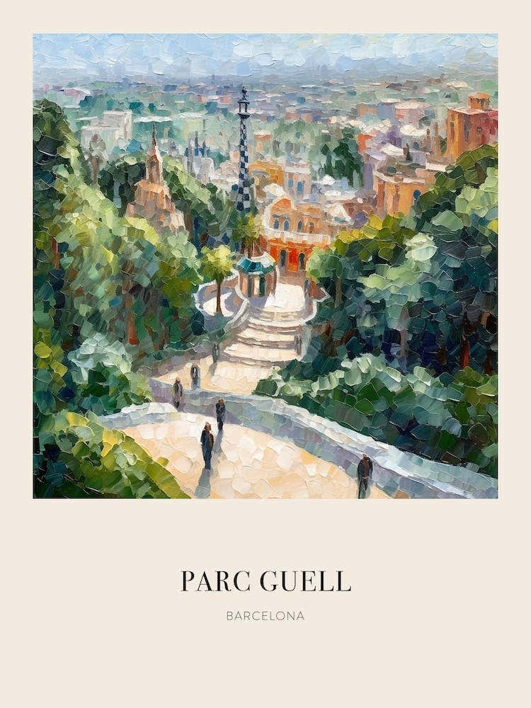 Parc Guell Barcelona Spain 2 Vintage Cezanne Inspired Poster