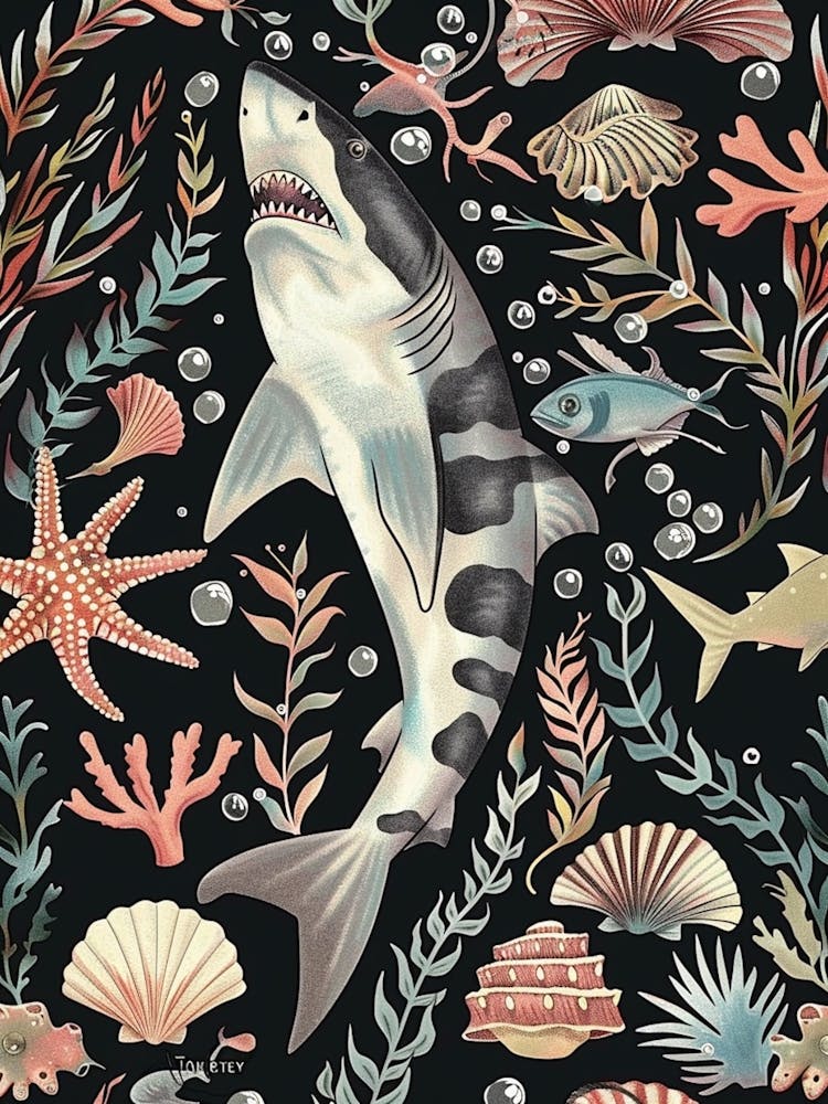 Zebrahaiseelandschaft Schwarzer Hintergrund Illustration 1